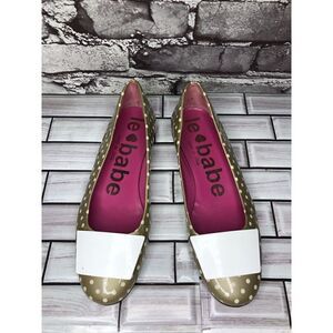 Le babe Taupe Patent Leather Polka Dot Bow Ballet Flats Shoes Women Sz 36.5EU/6M